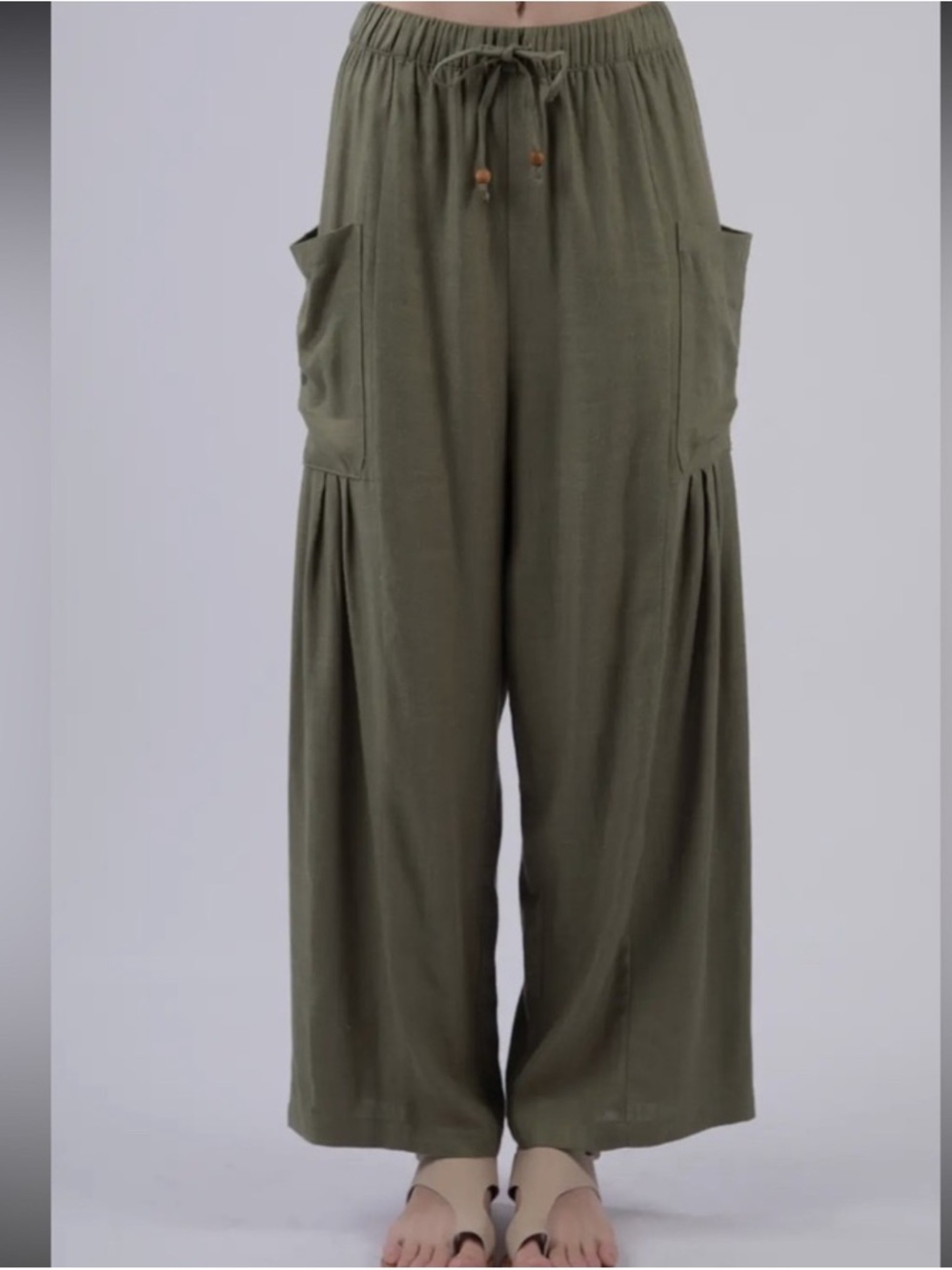 OLIVE  Linen Blend Comfy BOHO Wide Leg Pants   brand new